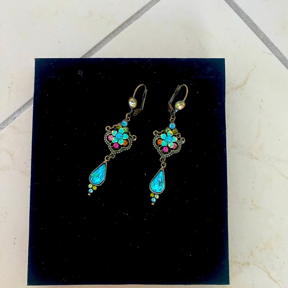 Michal Negrin Teardrop Earrings Swarovski Crystal Rhinestones Floral...